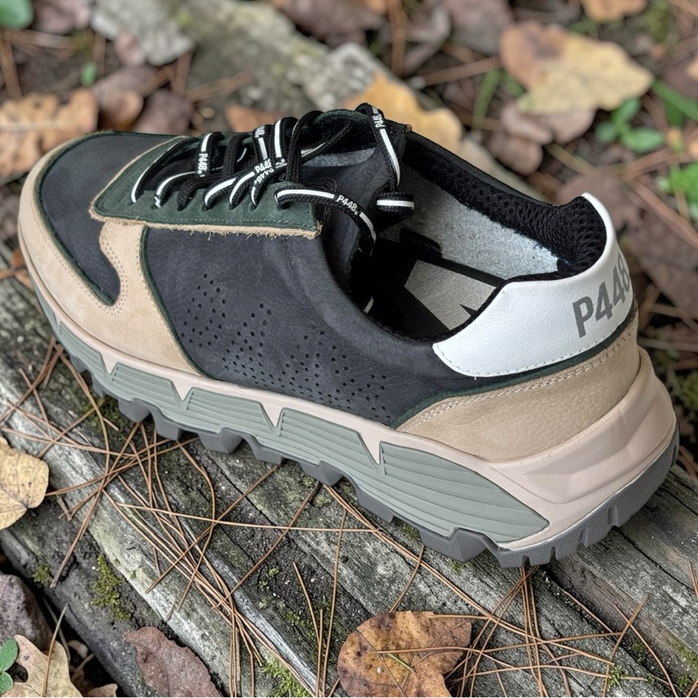 P448 Jackson Green Beige Trail Sneakers Made in Italy Chunky Lug Sole | Sz.44 EU